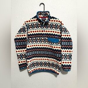 Patagonia Synchilla Cliff Underwater Blue Snap Pullover Aztec Pattern Fleece XS